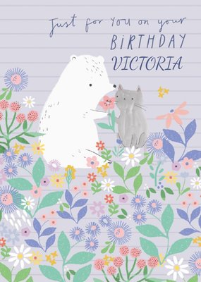 Cute Bear And Cat Birthday Card