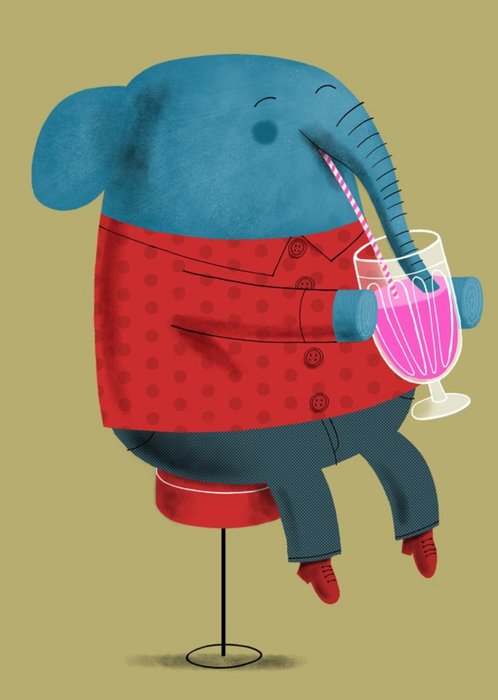 Modern Cute Illustration Elephant Drinking Milkshake Card