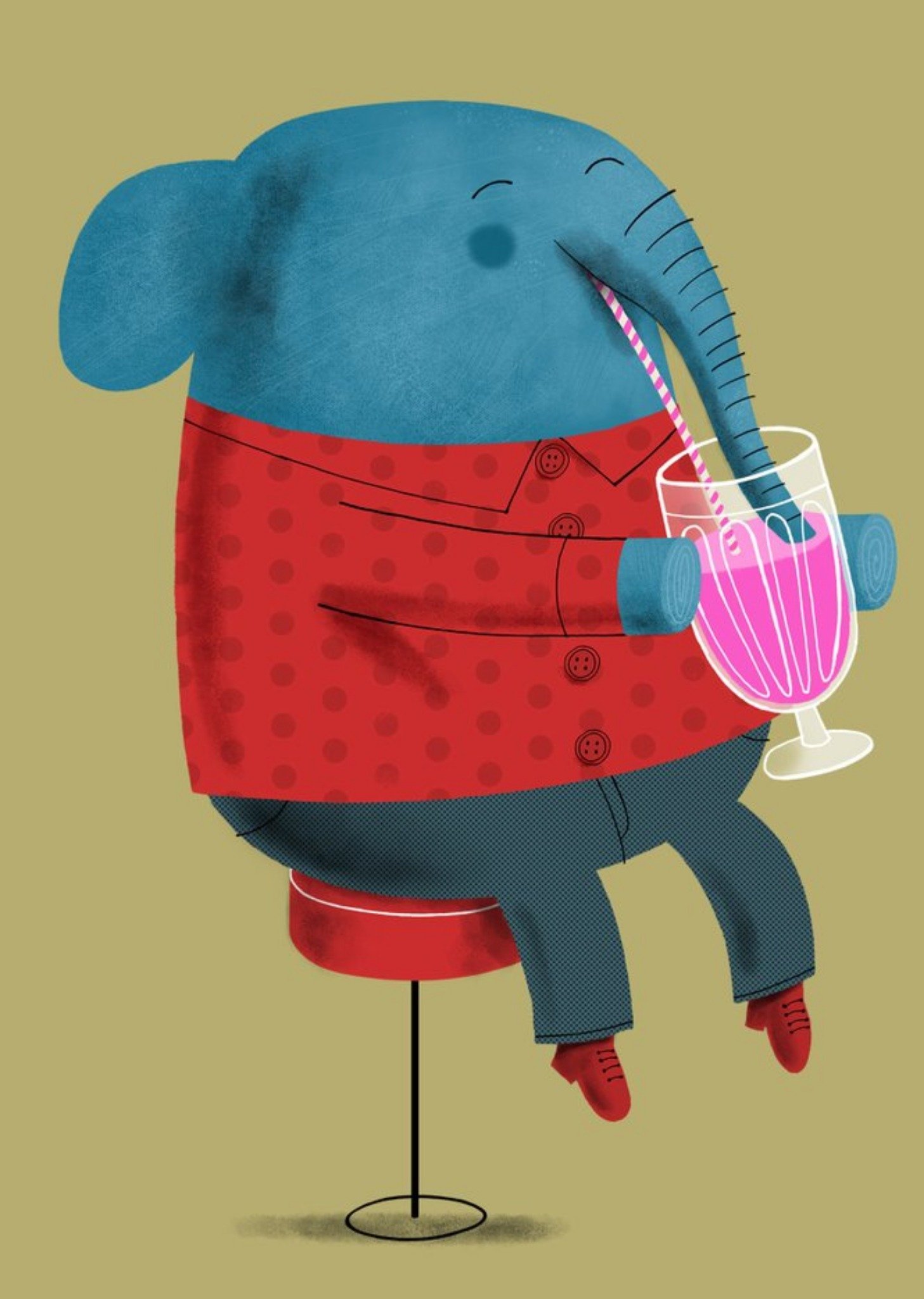 Modern Cute Illustration Elephant Drinking Milkshake Card Ecard