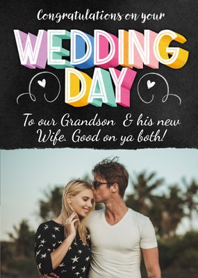 Dusty Colourful Photo Upload Typographic Wedding Day Card