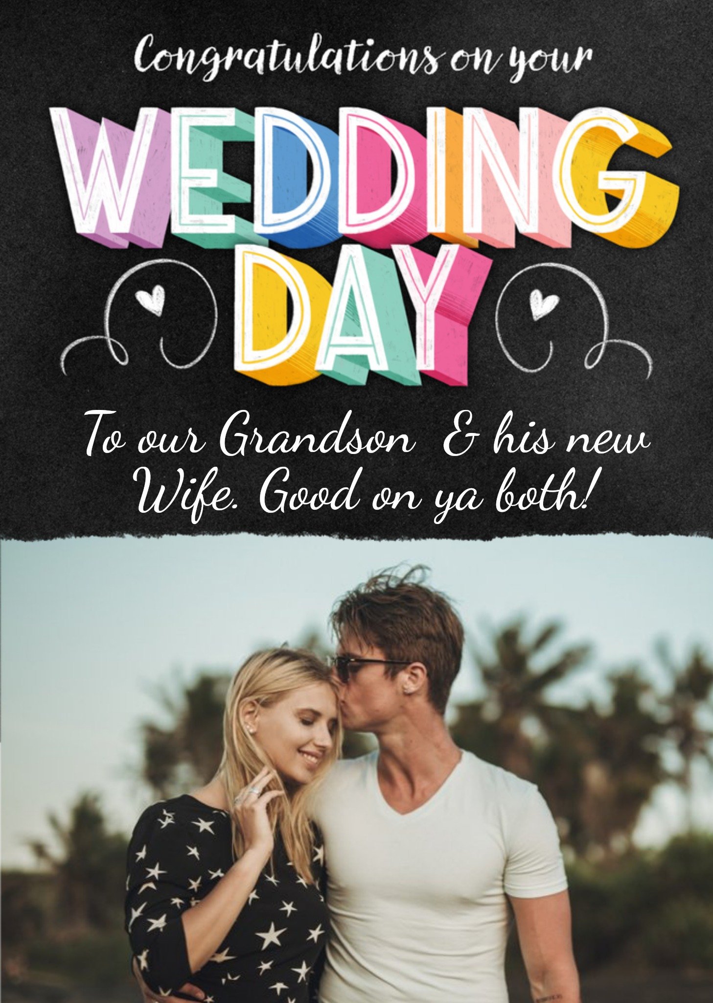 Moonpig Dusty Colourful Photo Upload Typographic Wedding Day Card Ecard
