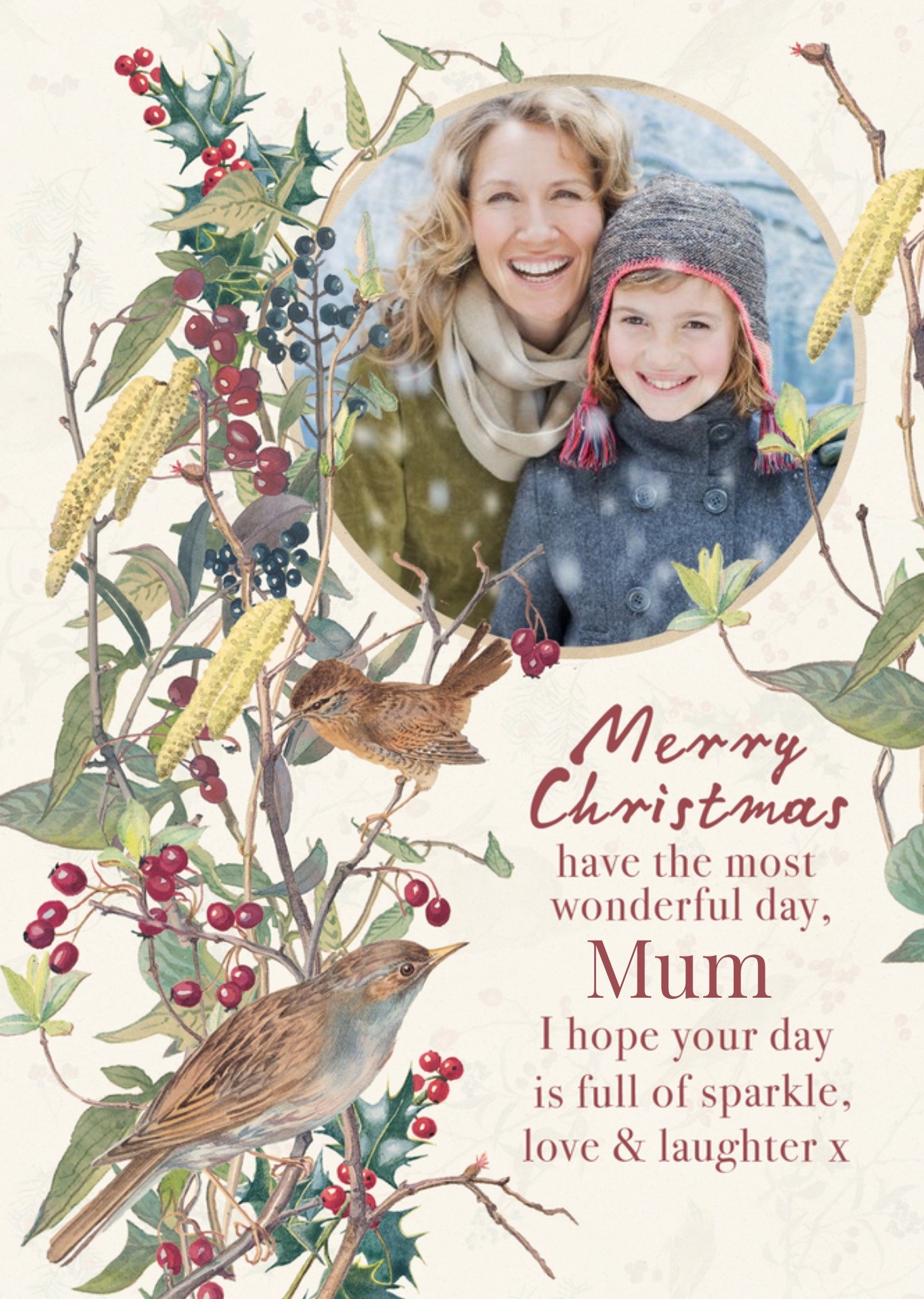 Edwardian Lady Wintry Birds Photo Upload Christmas Card Ecard