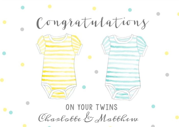 Gender neutral new baby twins card