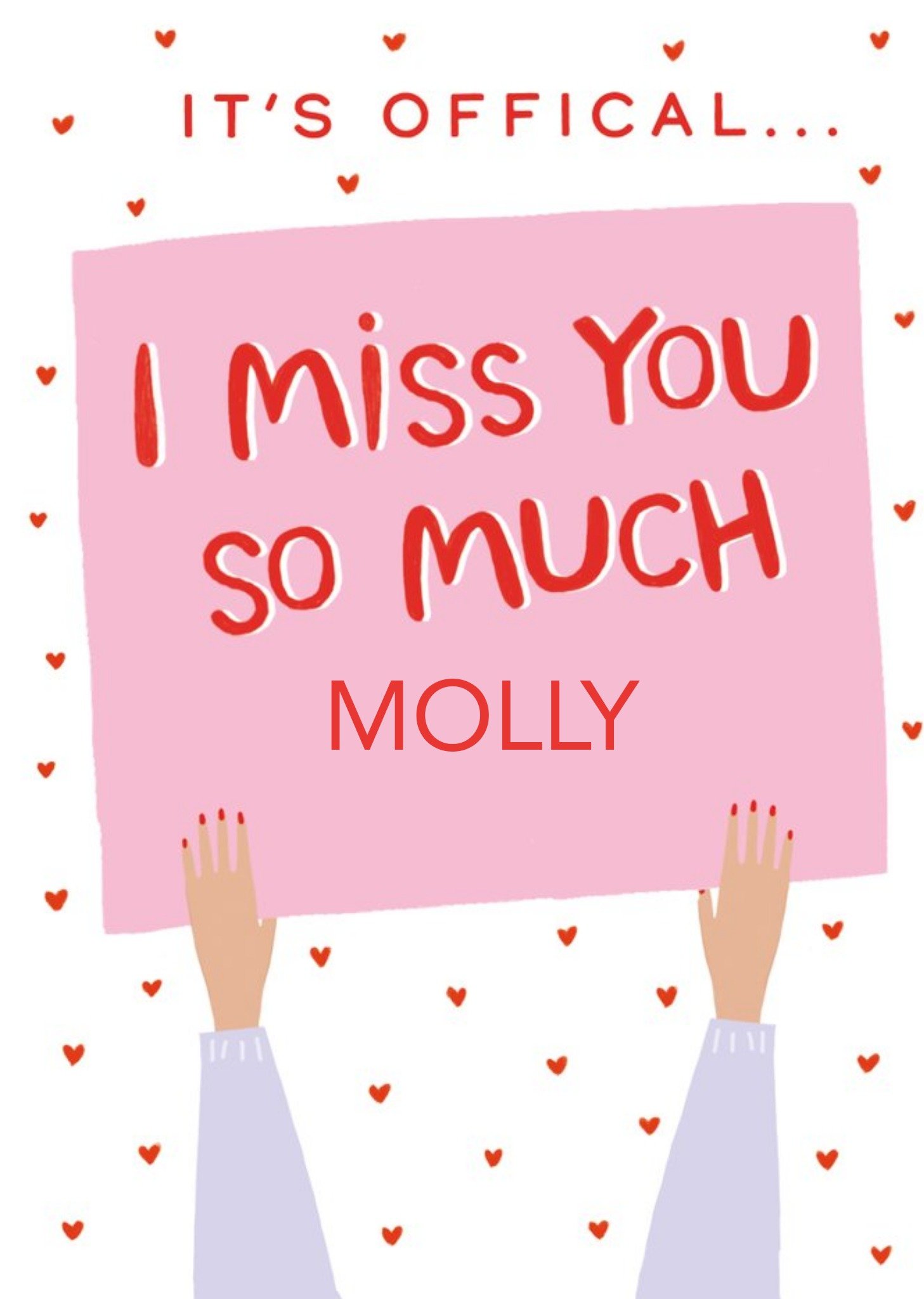 Clintons Illustrated Pink Sign Customisable Missing You Card