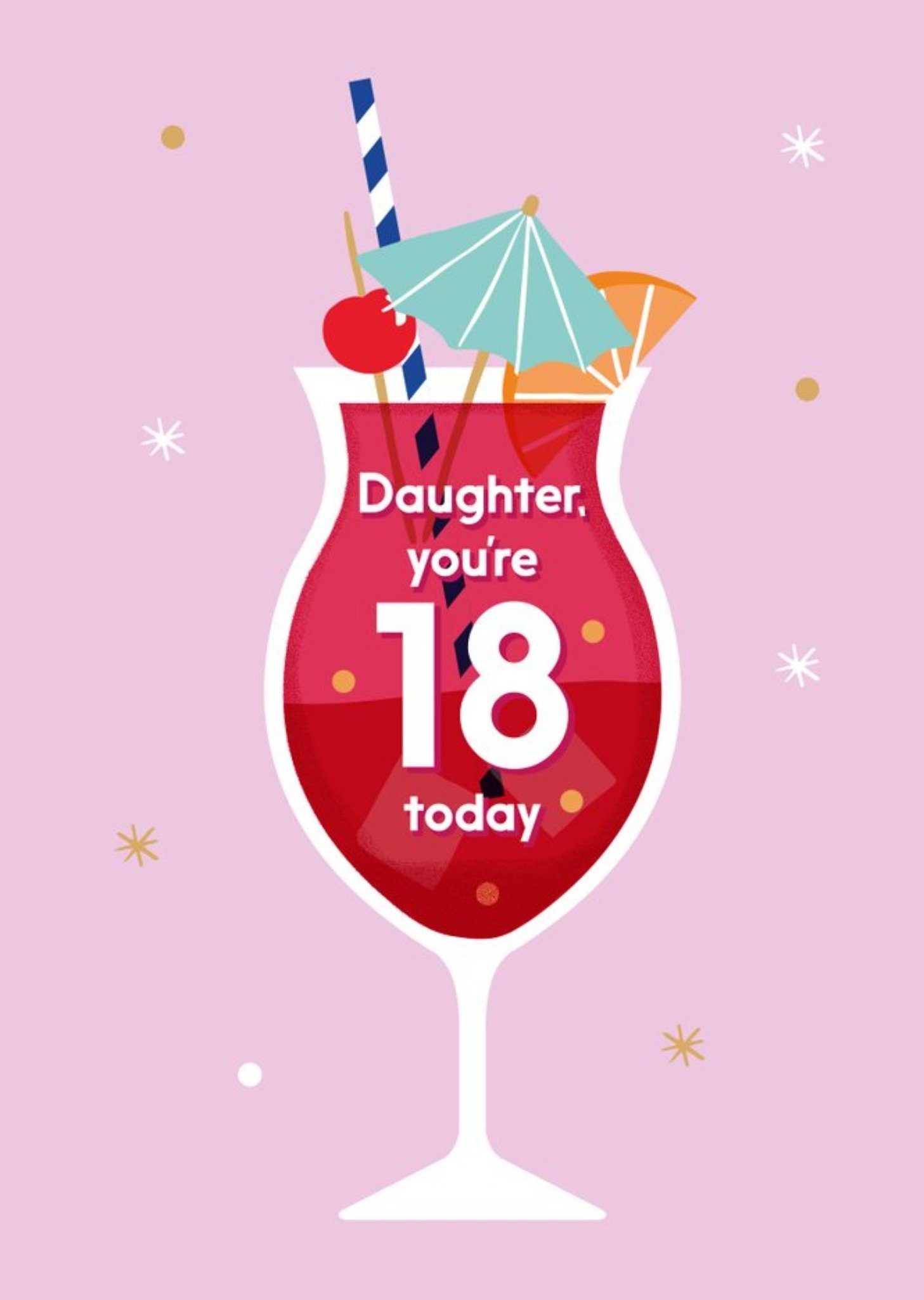Moonpig Illustrated Modern Design Cocktail Daughter Youre 18 Today Birthday Card, Large