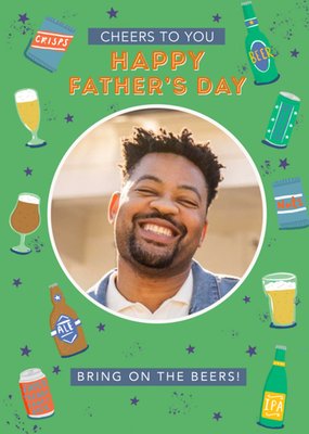 Circular Photo Frame Surrounded By Illustrations Of Beer Photo Upload Father's Day Card