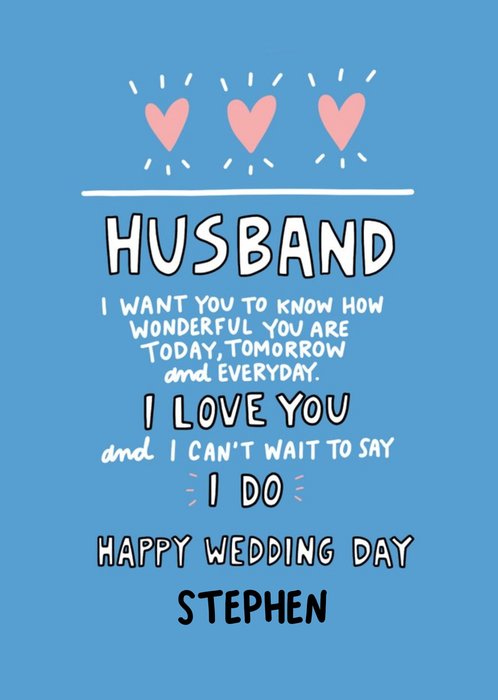 Husband Wedding card sentimental verse can't wait to say I do.