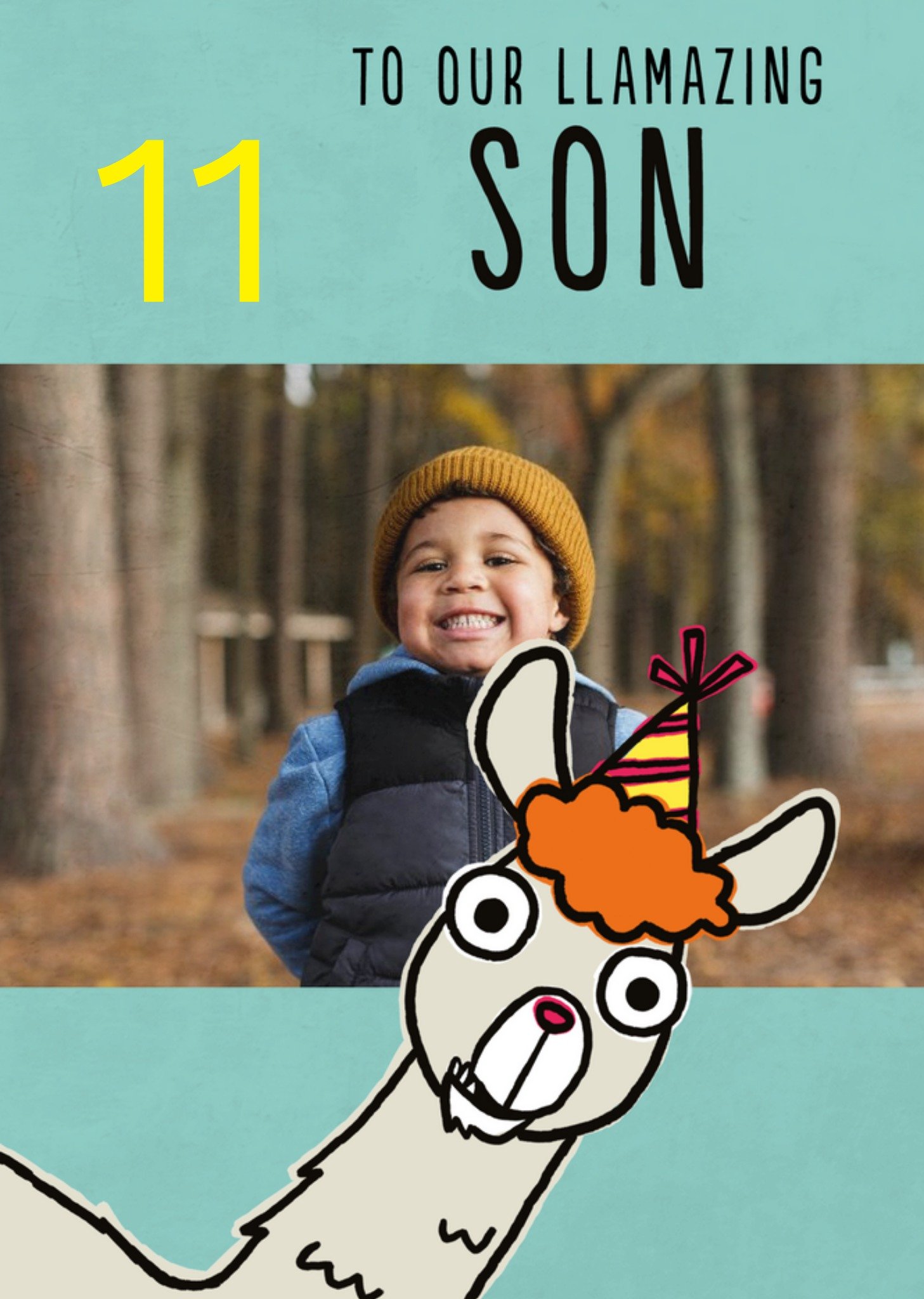 Moonpig Pigment Llama Son Pun Photo Upload Birthday Card, Large