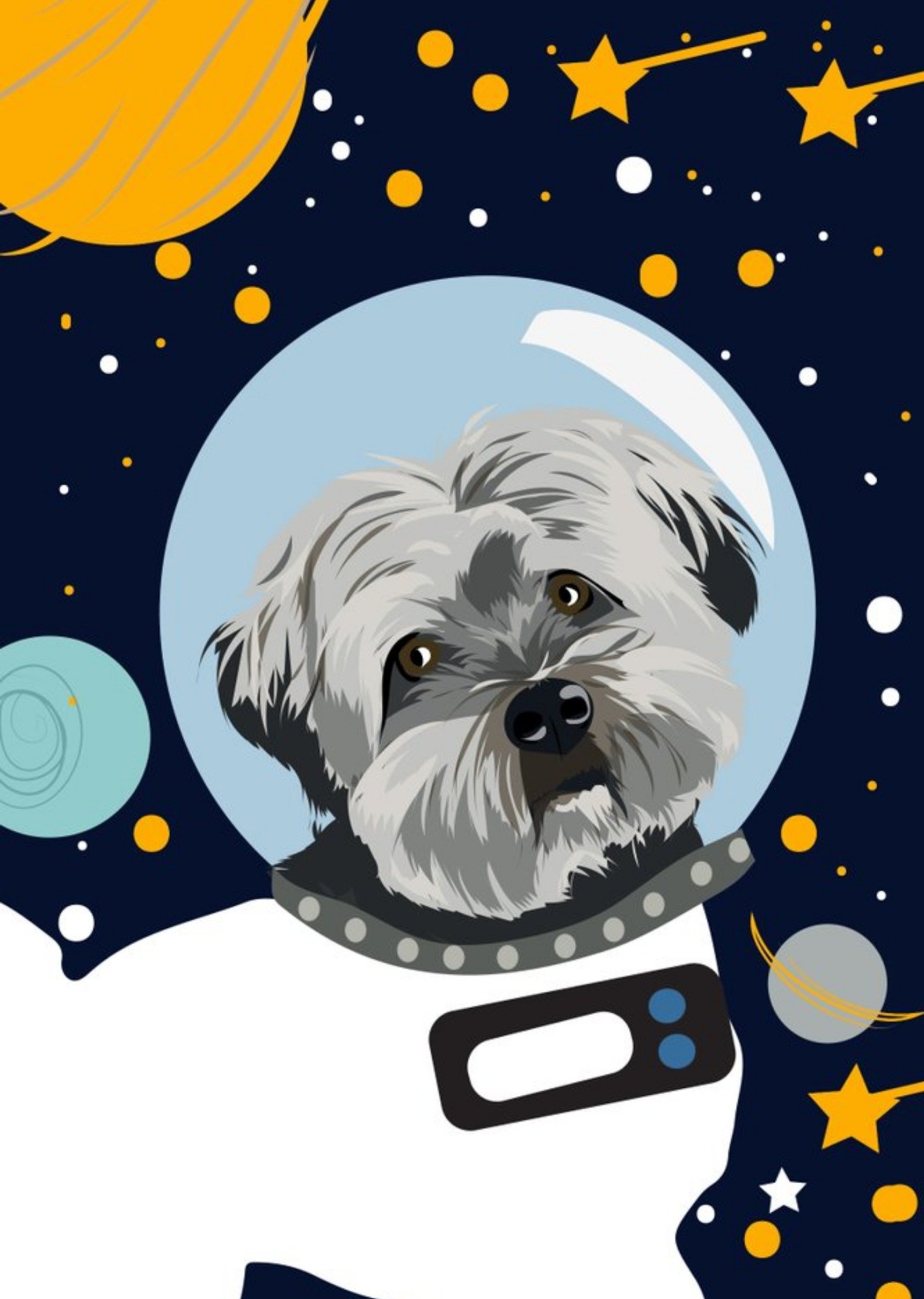 Moonpig Illustrated Astronaut Cockapoo Poodle Space Dog Card Ecard