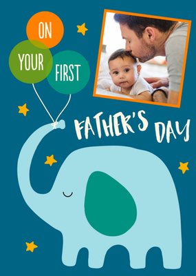 Elephant with Balloons On Your First Fathers Day Photo Upload Card