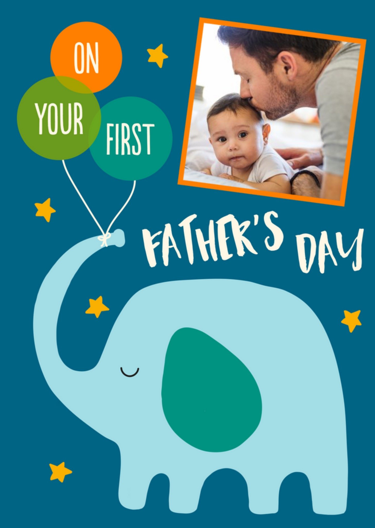 Elephant With Balloons On Your First Fathers Day Photo Upload Card