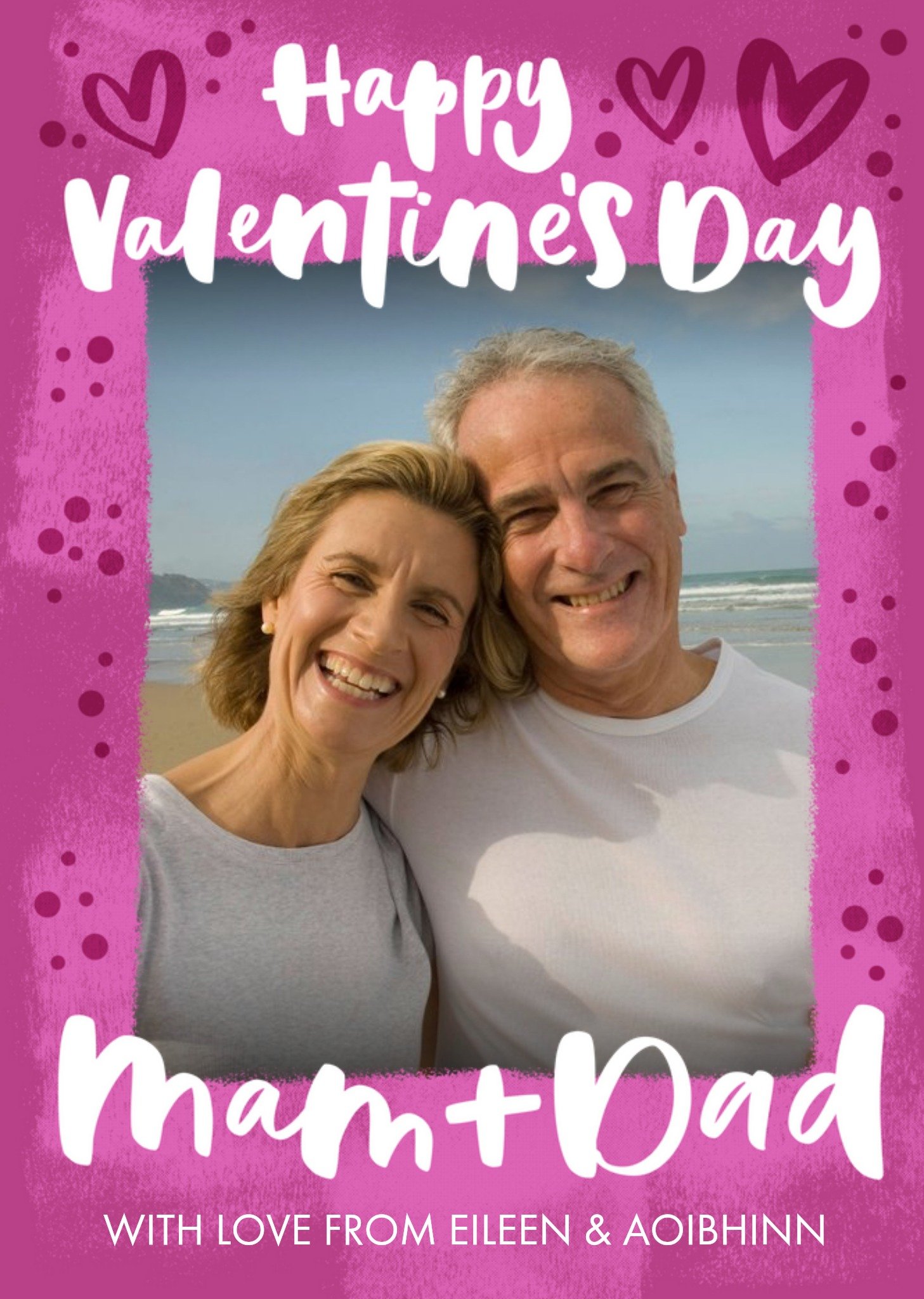 Handwritten Typography On A Pink Background With Hearts Mum And Dad Valentine's Photo Upload Card Ecard