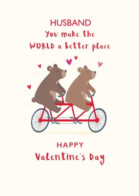 Cute Illustration Of A Pair Of Bears Riding A Tandem Bike Valentine's Day Card