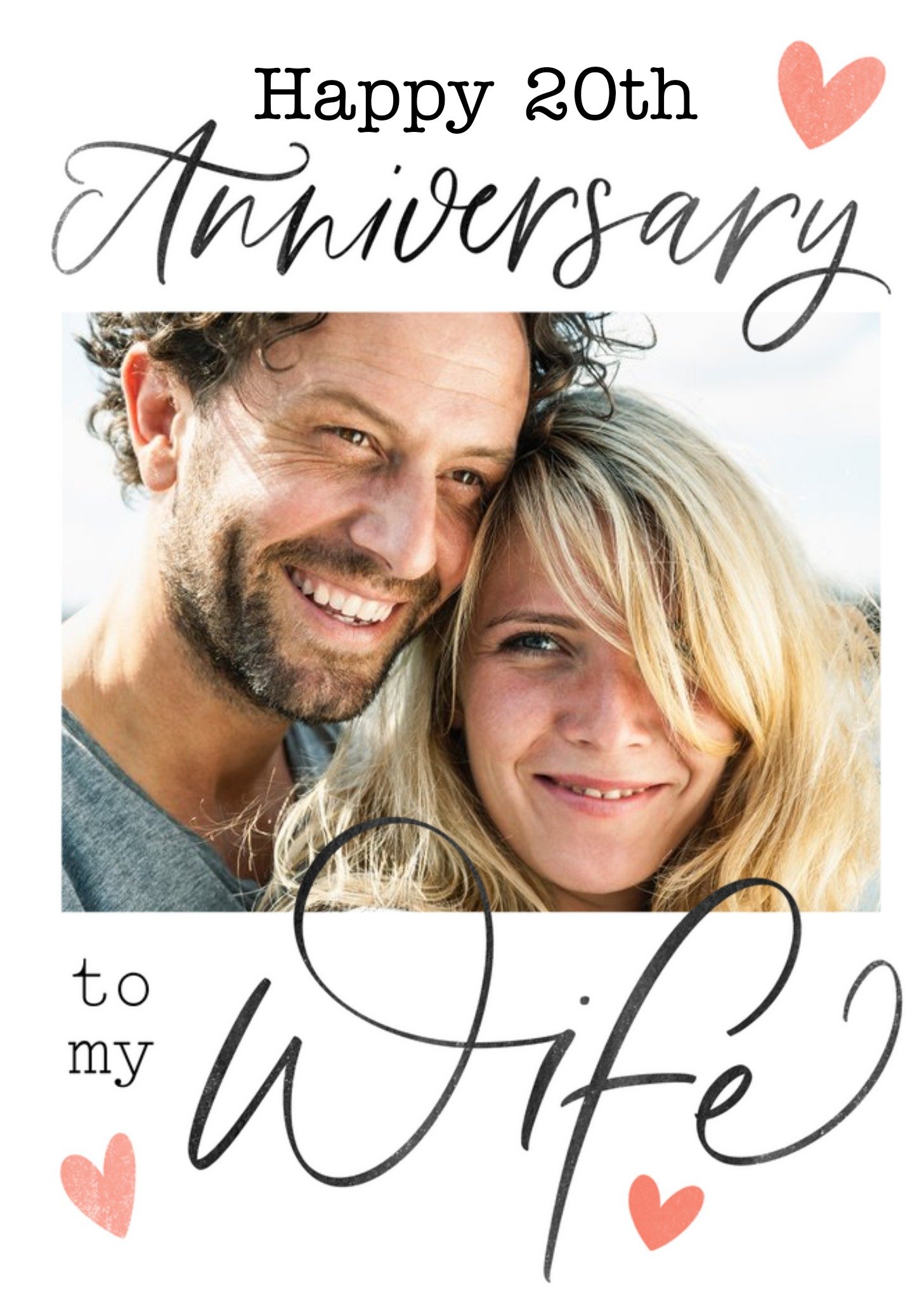 Moonpig Typographic Calligraphy Wife Anniversary Photo Upload Card, Large
