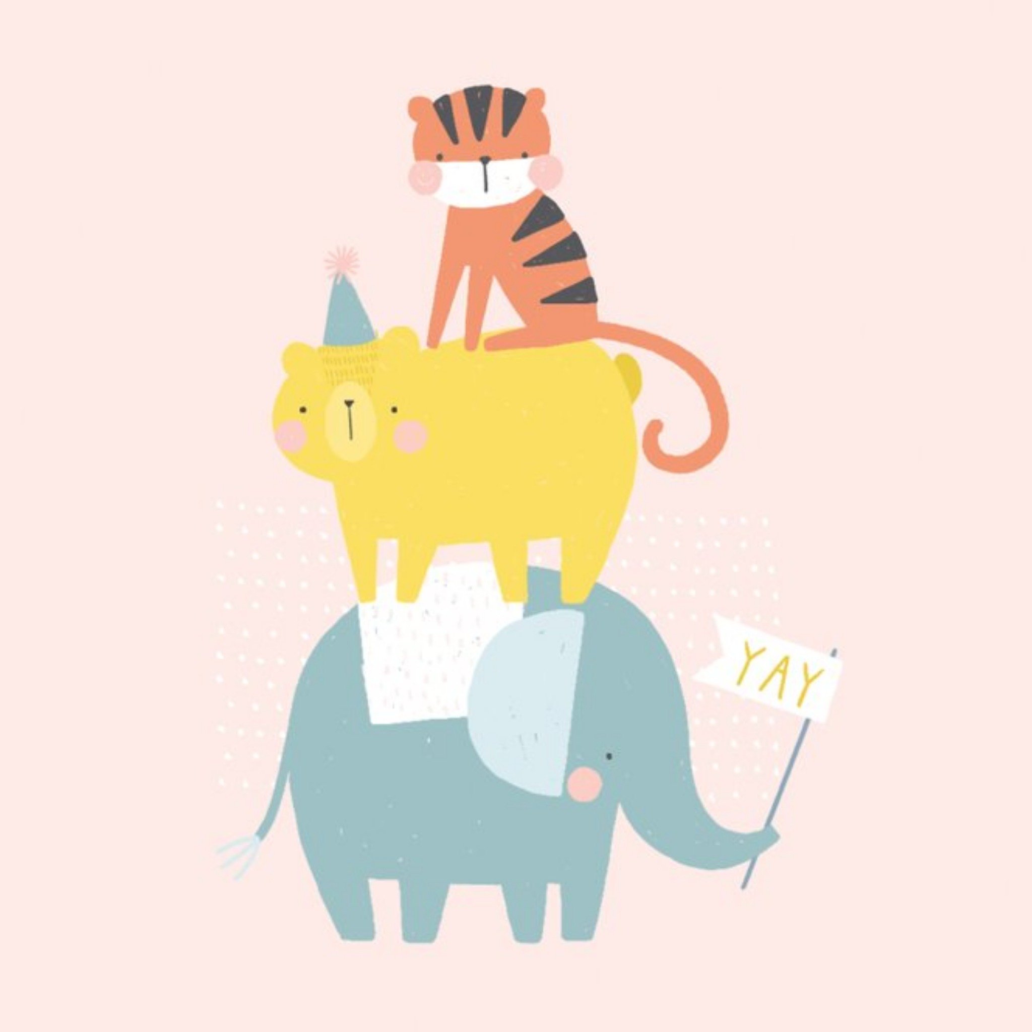Moonpig Cute Illustration Of A Tiger A Bear And An Elephant On A Pink Background Just A Note Card, L