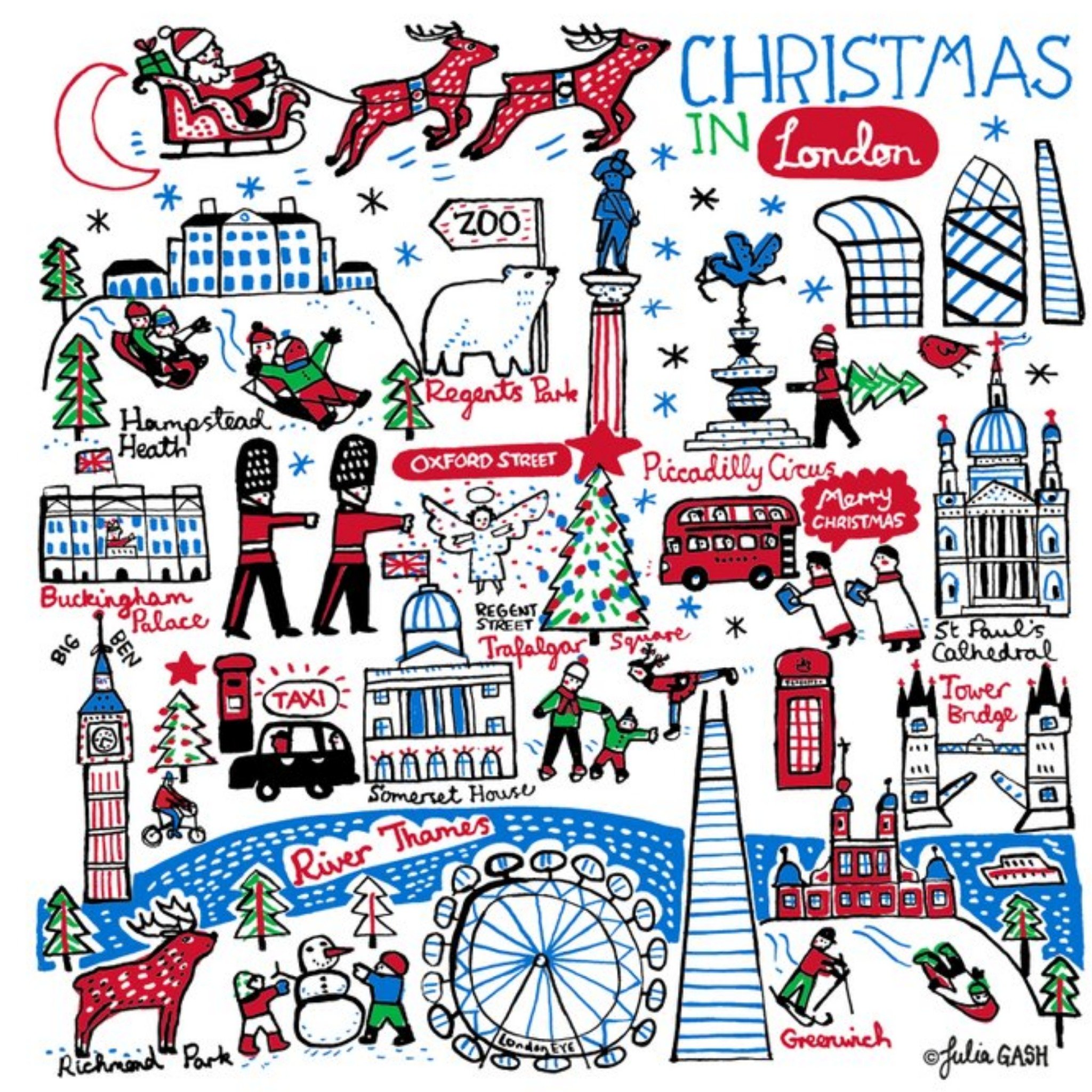 Moonpig Illustrated Christmas In London Card, Square