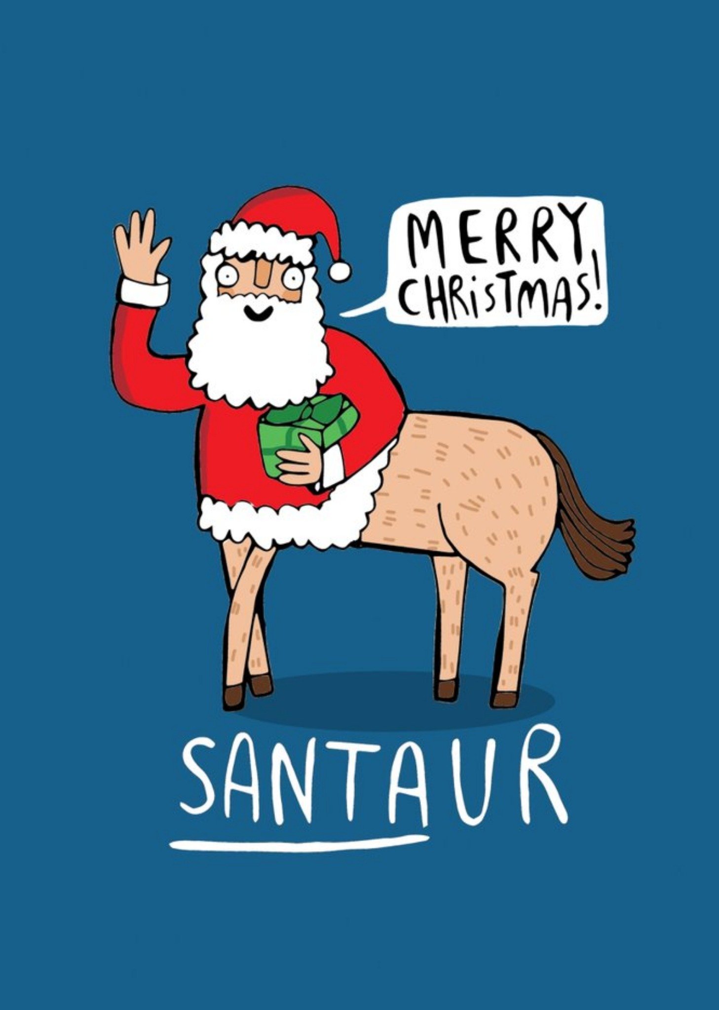 Cute Cartoon Pun Santaur Merry Christmas Card Ecard