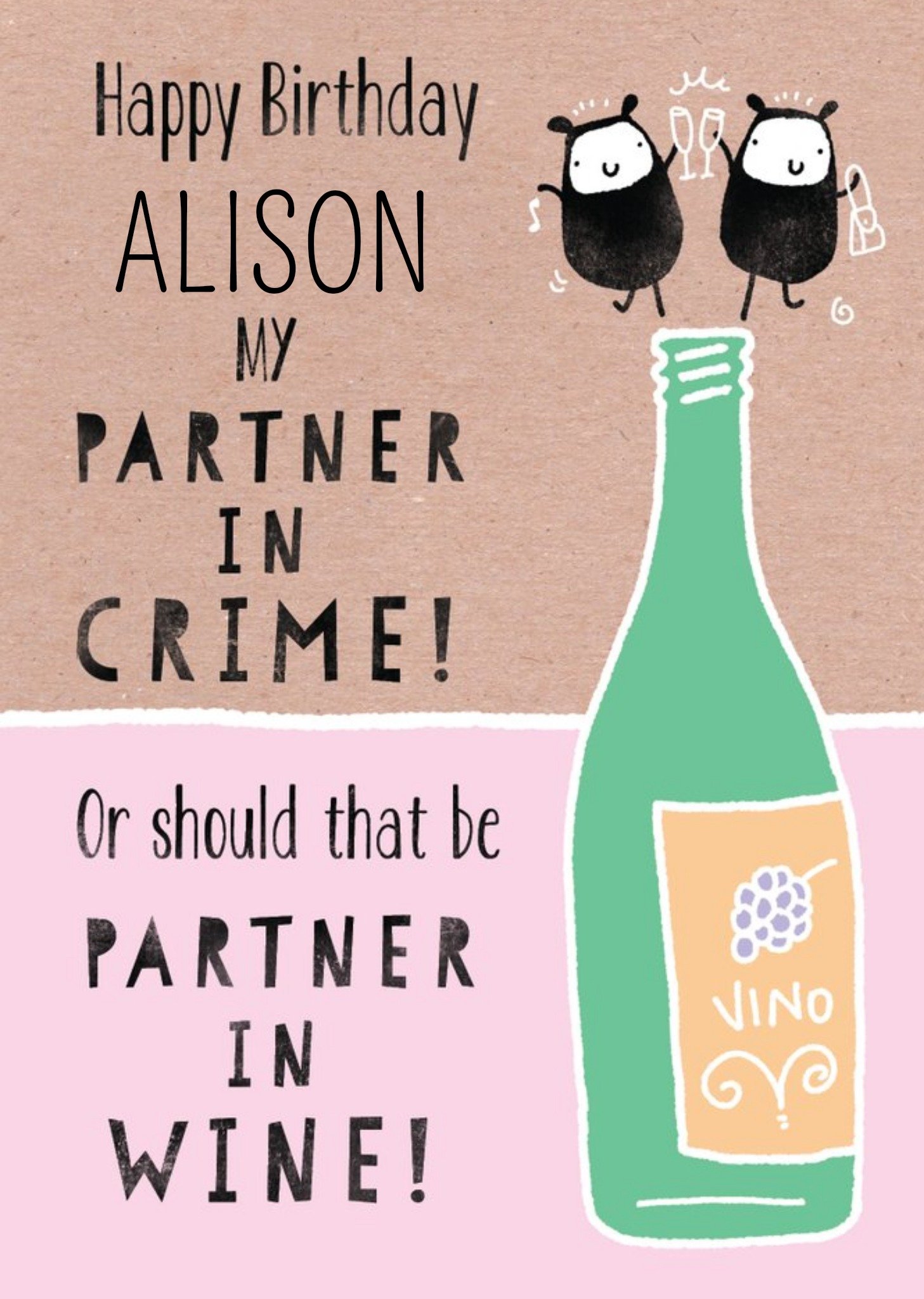 Moonpig Partner In Wine Personalised Happy Birthday Card Ecard