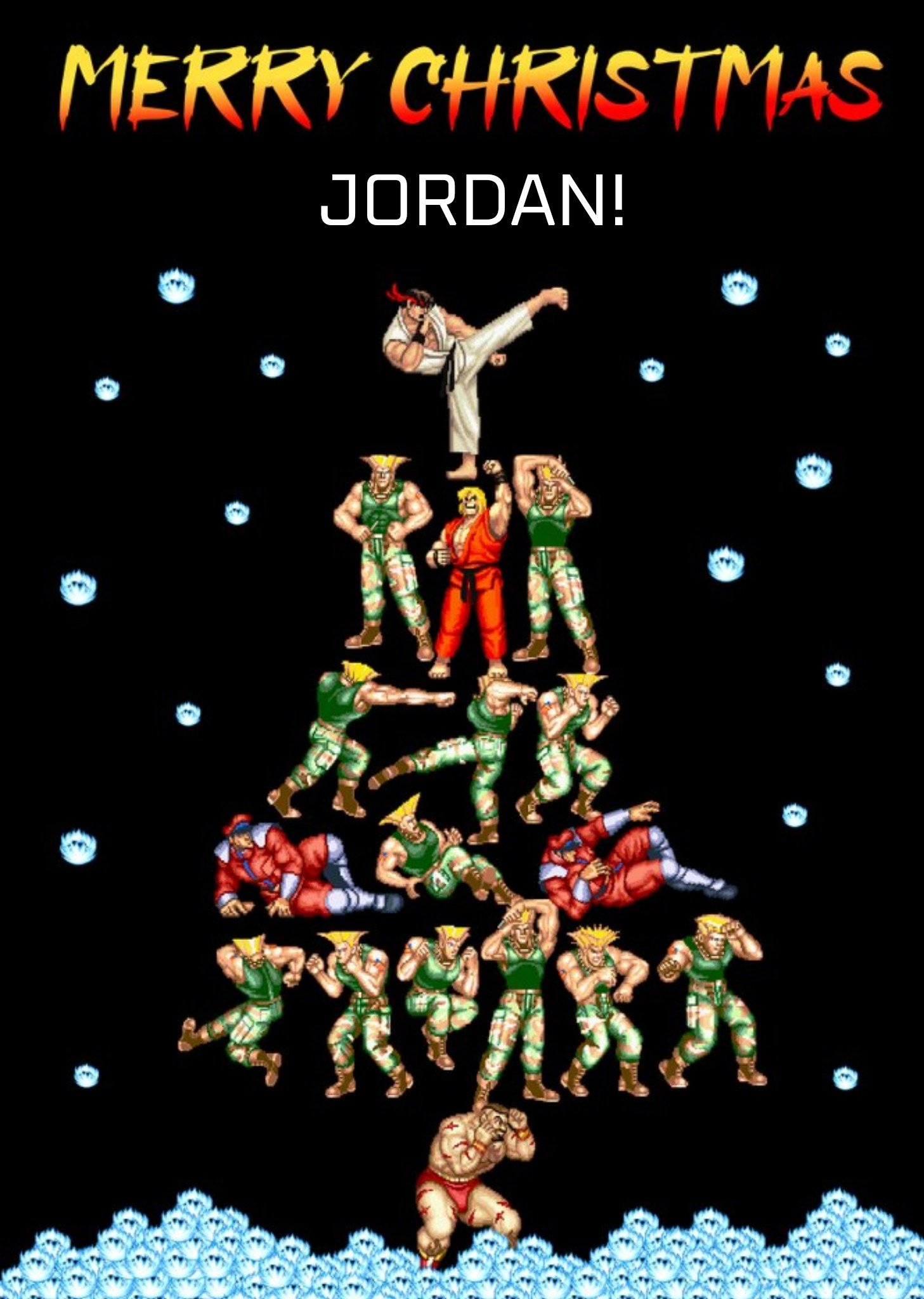 Retro Street Fighter Ii Characters Christmas Tree Card Ecard