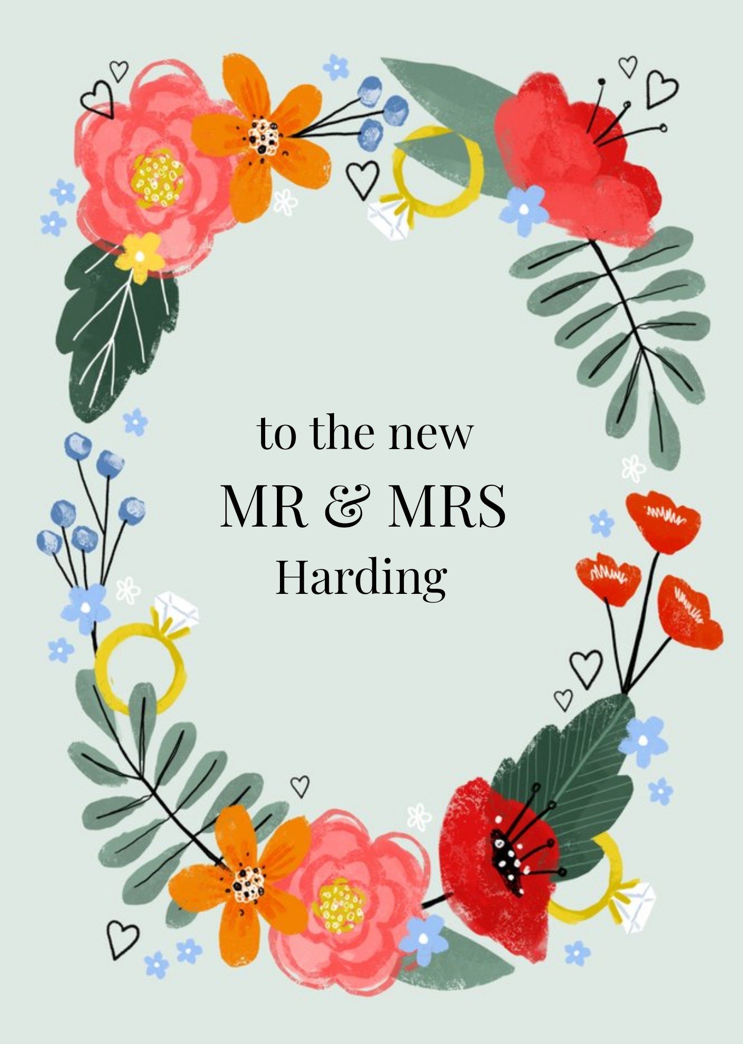 Okey Dokey Design Illustration Of A Floral Border Surround Text Wedding Congratulations Card, Large
