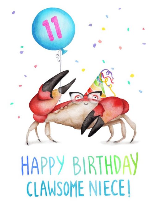 Cute Crab Clawsome Niece 11th Birthday Card