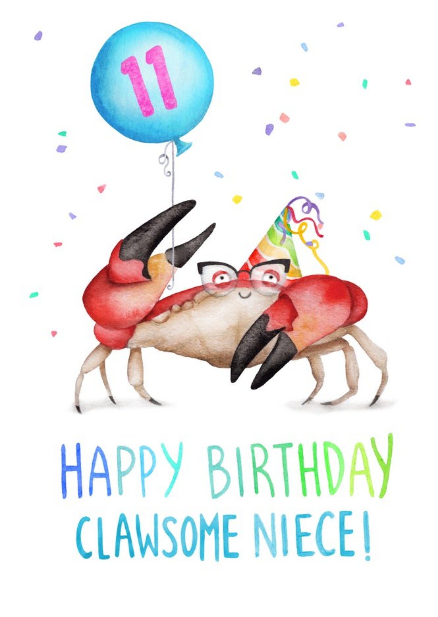 Cute Crab Clawsome Niece 11Th Birthday Card Ecard