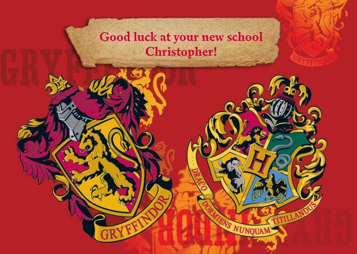 Harry Potter Gryffindor Crests Personalised Good Luck At Your New School Card