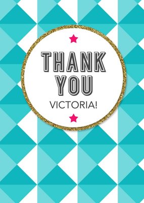 Bright Teal Geometric Triangles Personalised Thank You Card