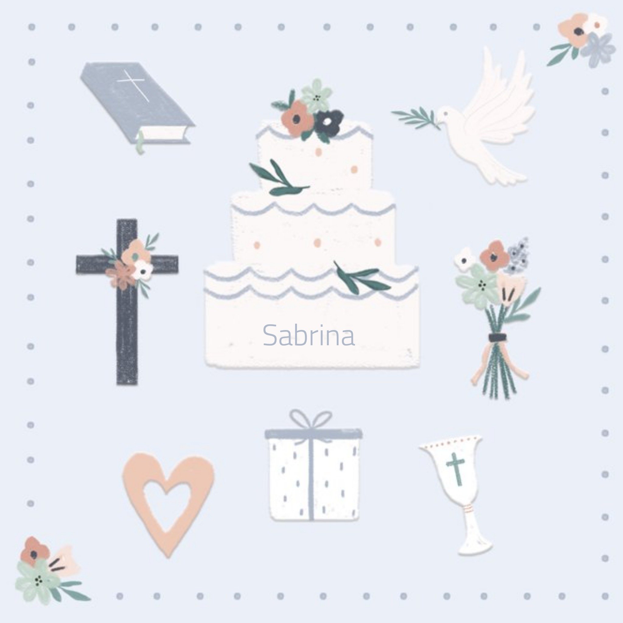 Clintons Illustrated Customisable First Holy Communion Card, Square