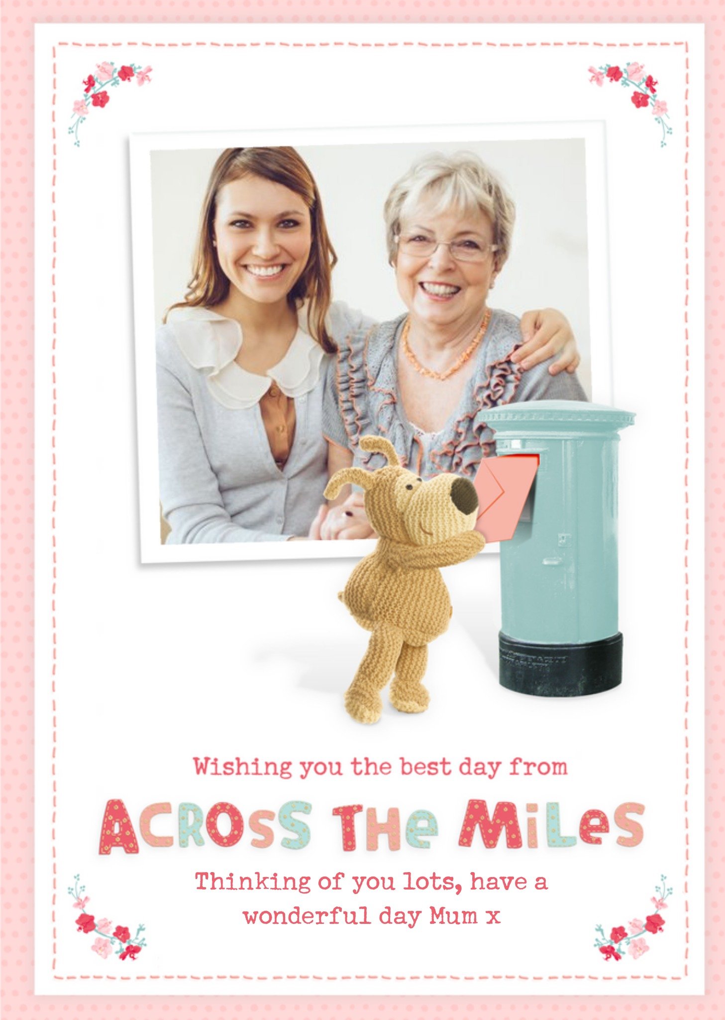 Cute Boofle Across The Miles Photo Upload Mother's Day Card, Large