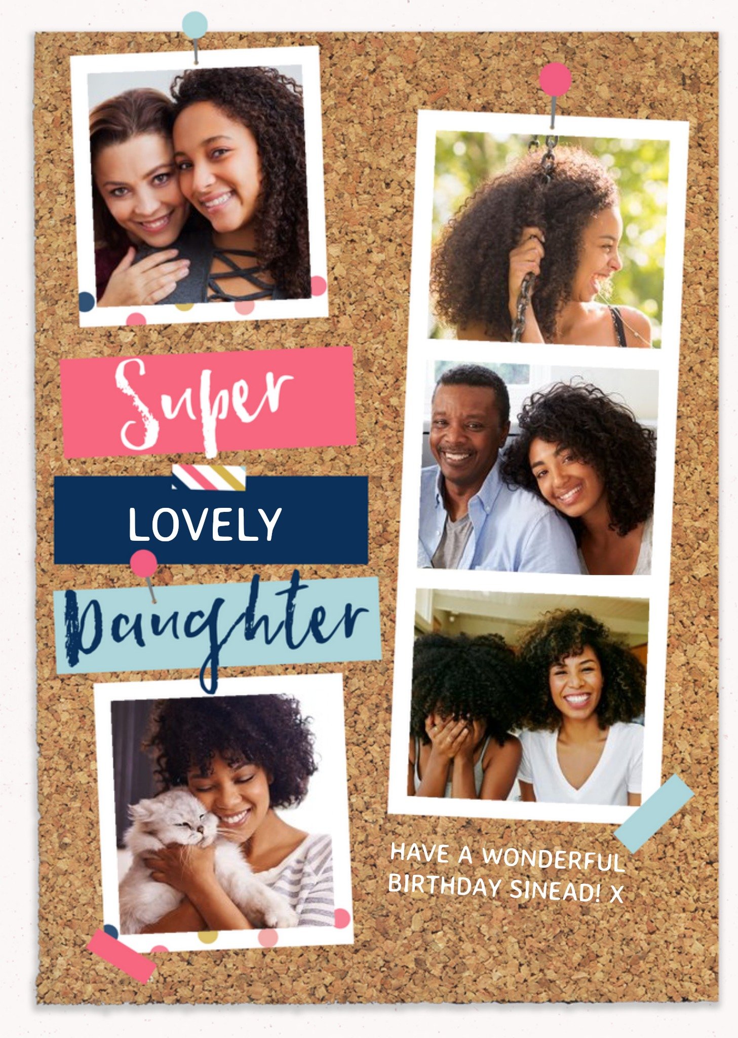 Moonpig Super Lovely Daughter Pinboard Photo Upload Birthday Card, Large
