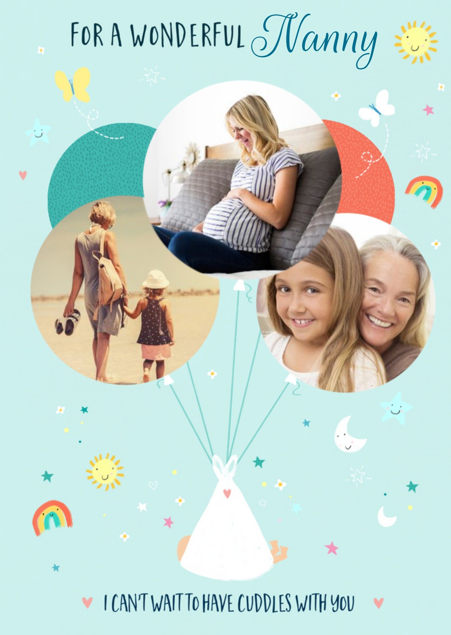 Bright Fun Illustrated For A Wonderful Nanny New Baby Photo Upload Card