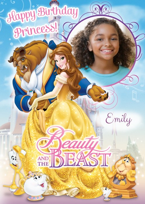 Disney Beauty And The Beast Princess Scene Photo Upload Happy Birthday Card