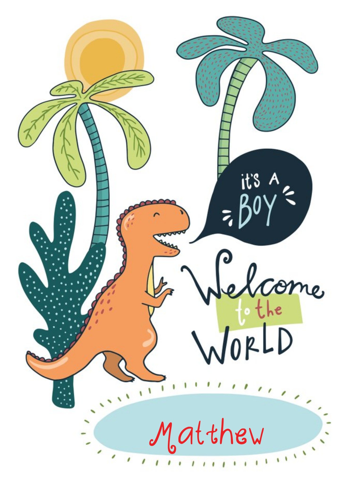 Its A Boy Welcome To The World Dinosaur Card Ecard