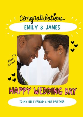 Photo Frame Surrounded By Hearts On A Yellow Background Happy Couple Wedding Day Photo Upload Card