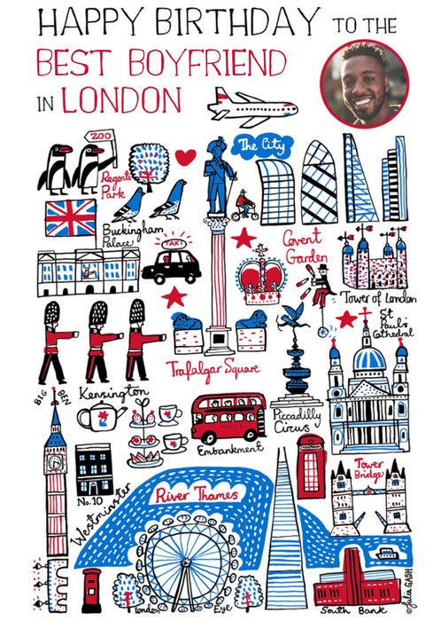 Vibrant Collage Illustration Of London Photo Upload Birthday Card