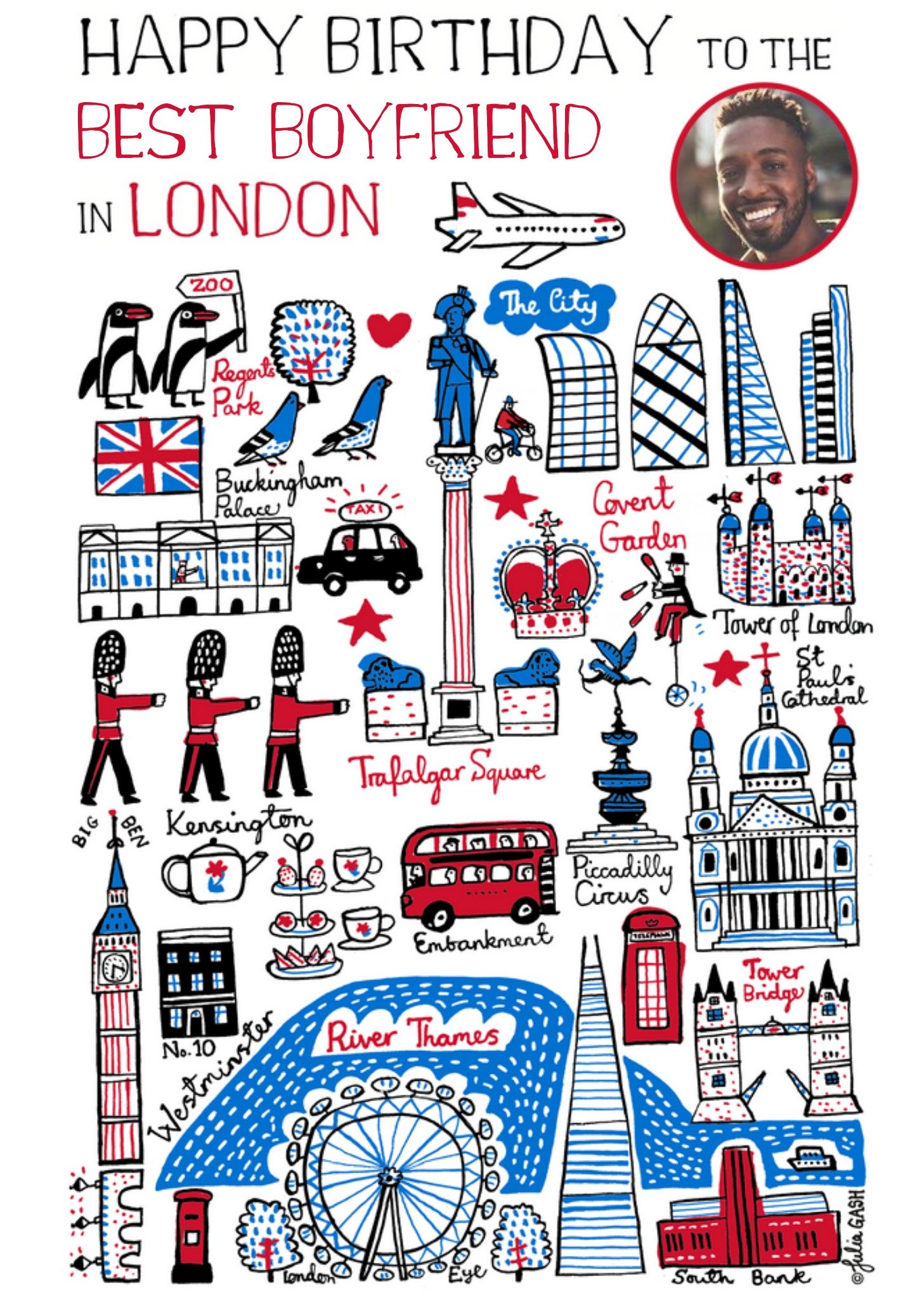 Vibrant Collage Illustration Of London Photo Upload Birthday Card Ecard