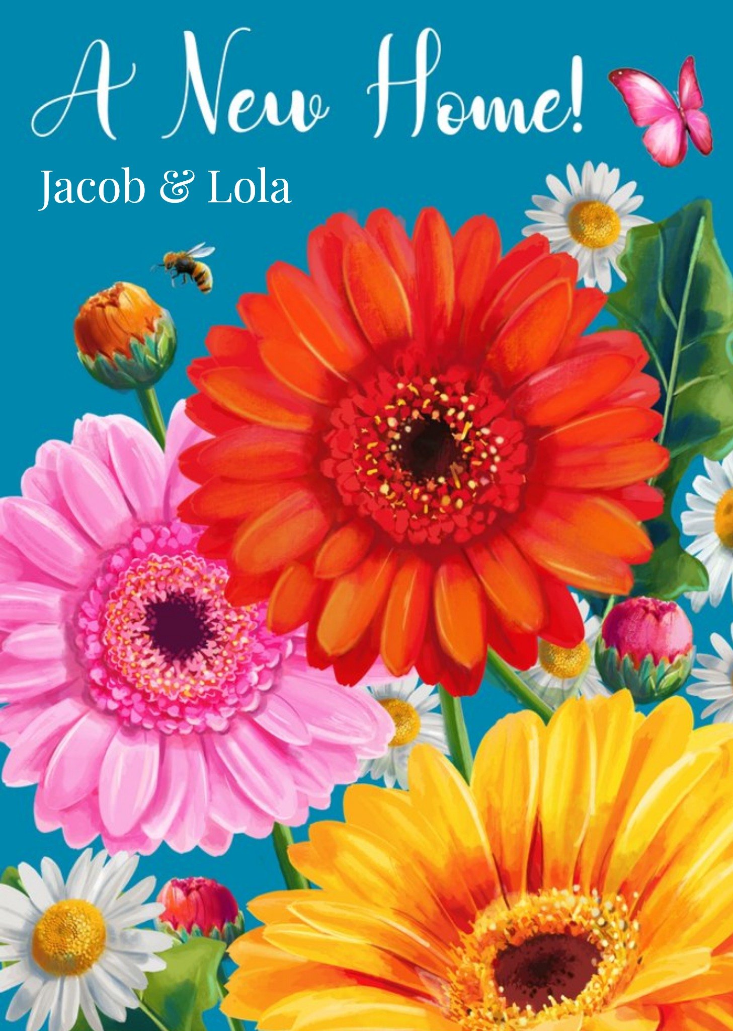 Moonpig Colourful Illustrative Flower New Home Card Ecard