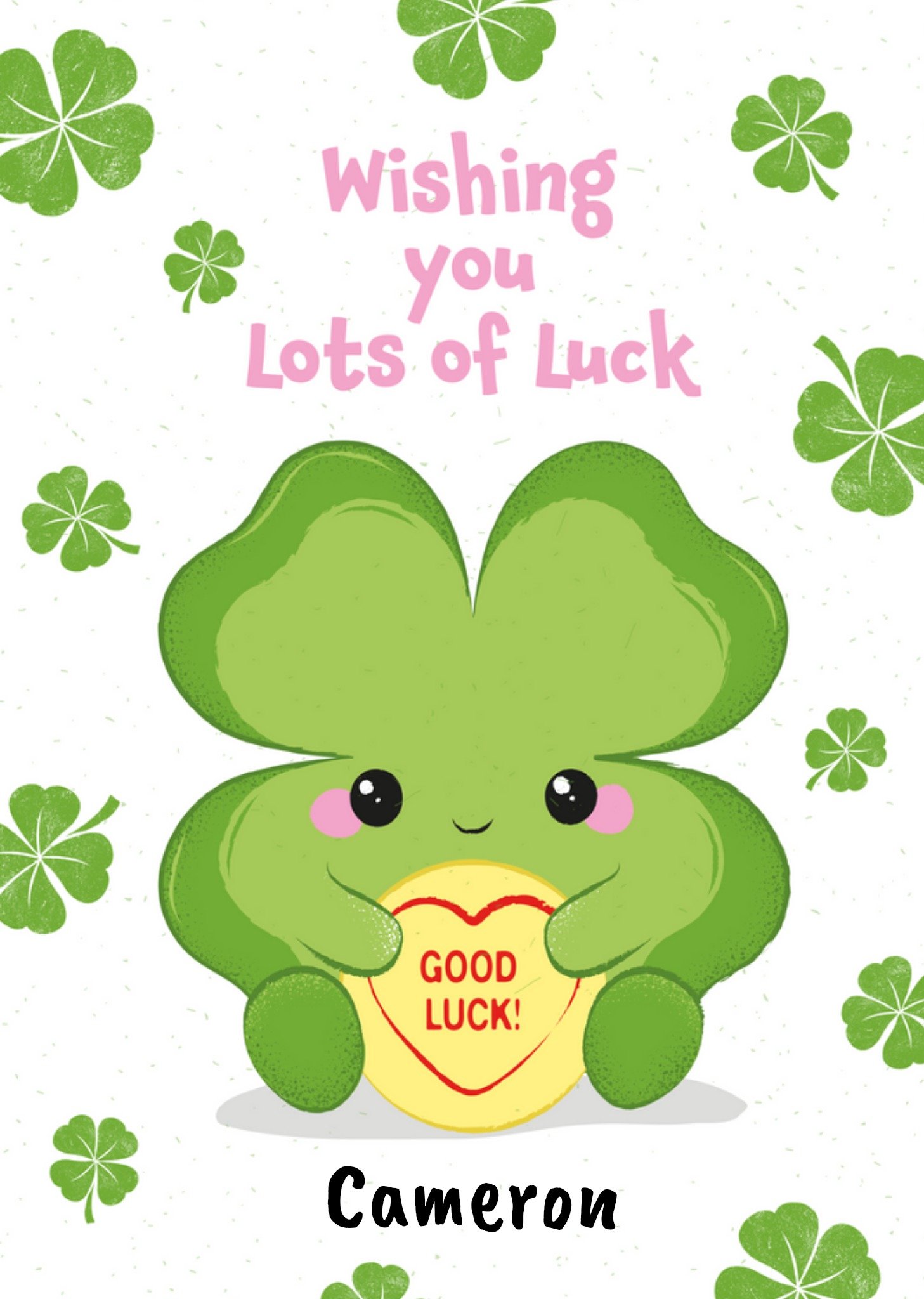 Love Hearts Swizzels Posh Paws Cute Four Leaf Clover Good Luck Card, Large