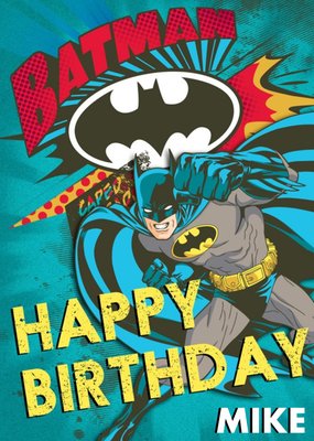 Blue Batman And Bat Signal Personalised Birthday Card