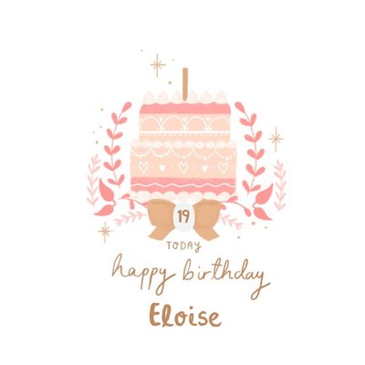 Illustrated Decorative Pink Cake 19th Birthday Card