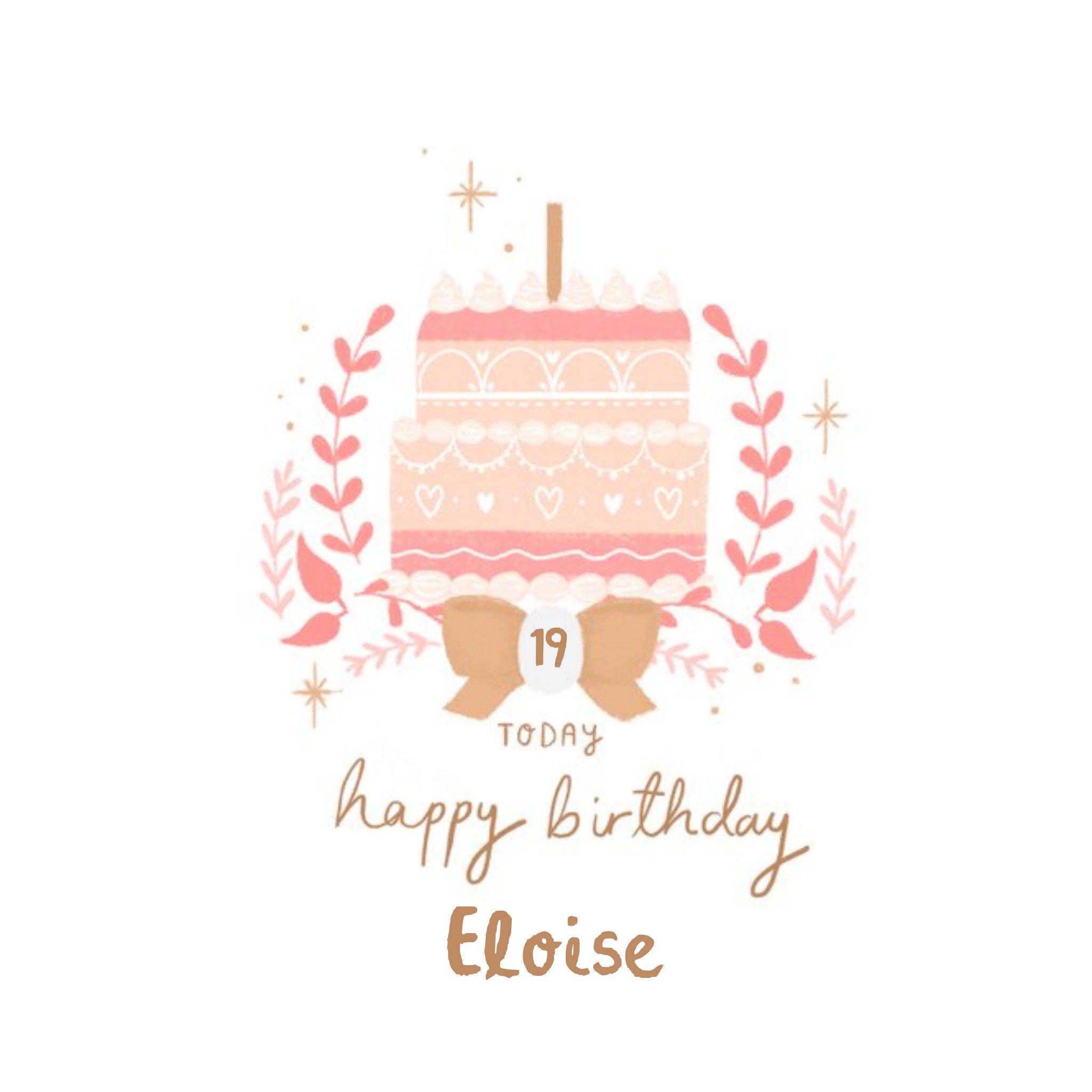 Moonpig Illustrated Decorative Pink Cake 19th Birthday Card, Square