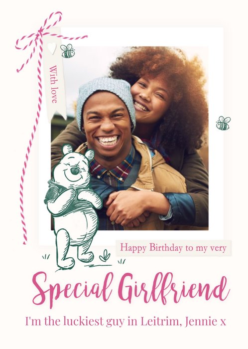Cute Winnie The Pooh Special Girlfriend Photo Upload Birthday Card