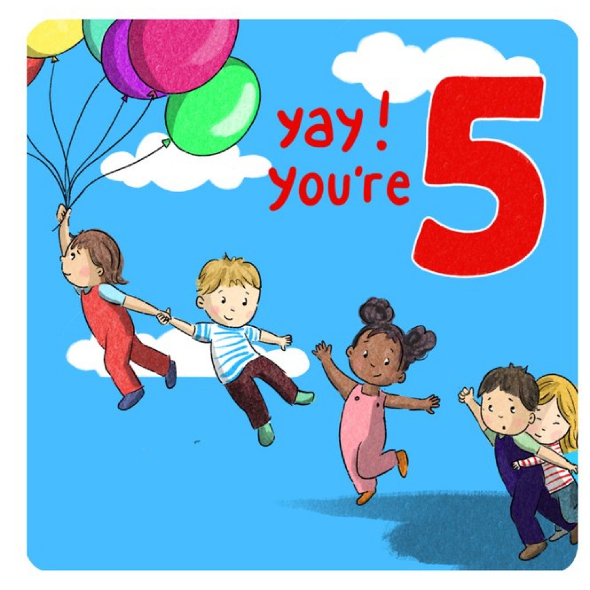 Cake And Crayons Cute Illustrated Yay You're 5 Birthday Card, Square