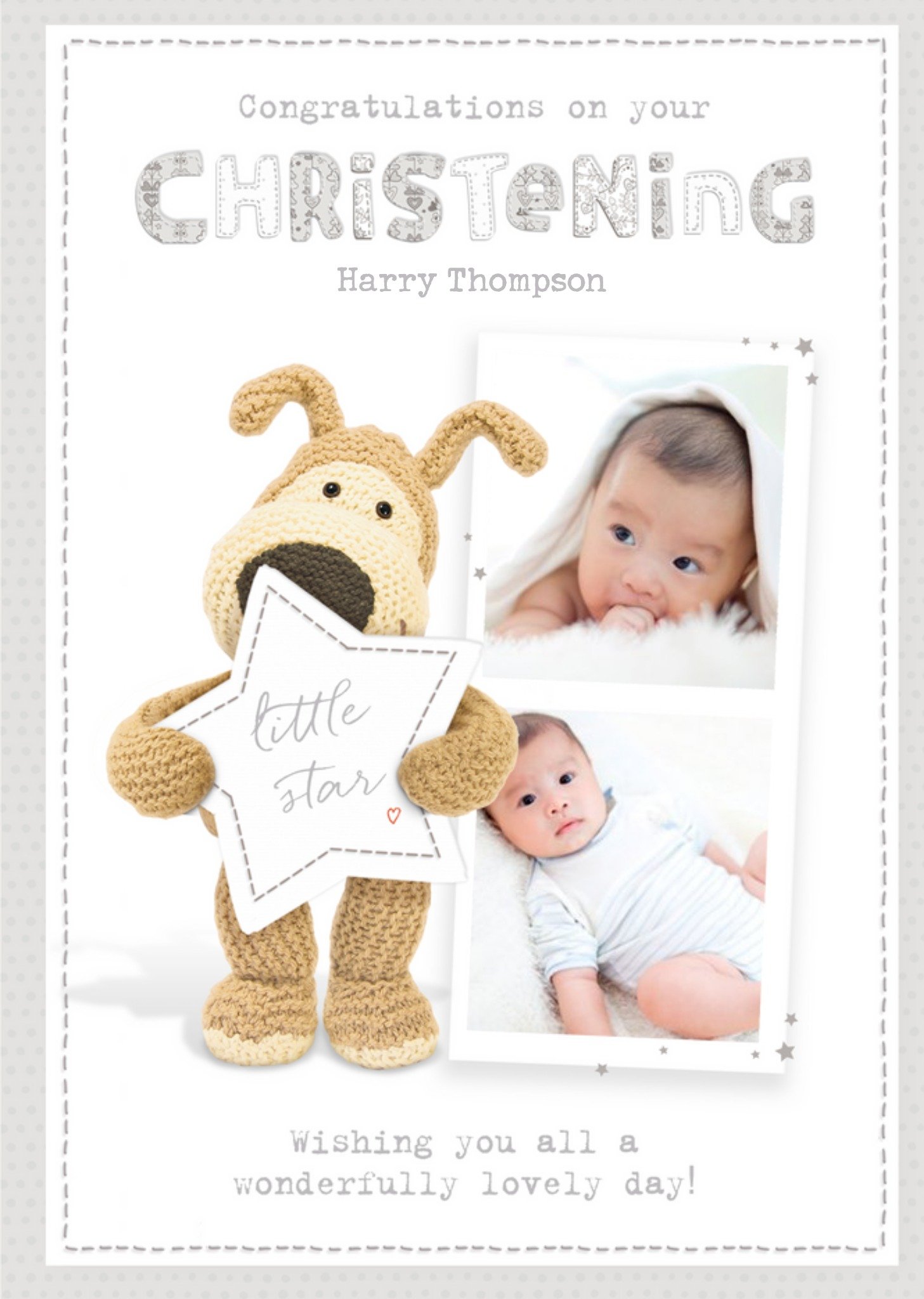 Cute Photo Upload Boofle Christening Card, Large