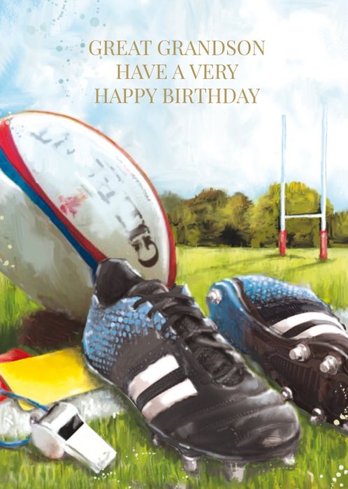 Playing Rugby Personalised Great Grandson Birthday Card