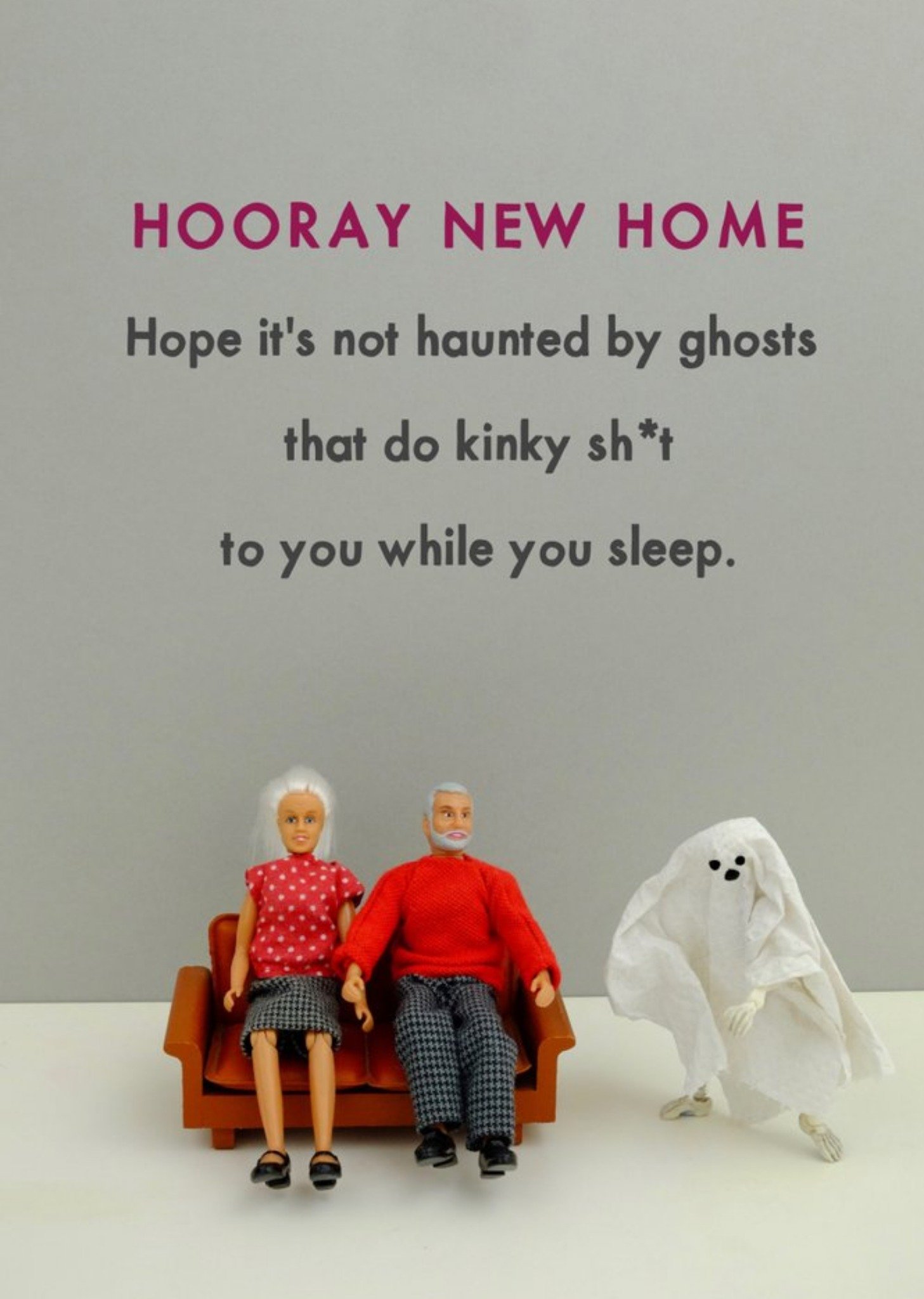 Bold And Bright Funny Rude Dolls Hope It's Not Haunted By Ghosts New Home Card, Large
