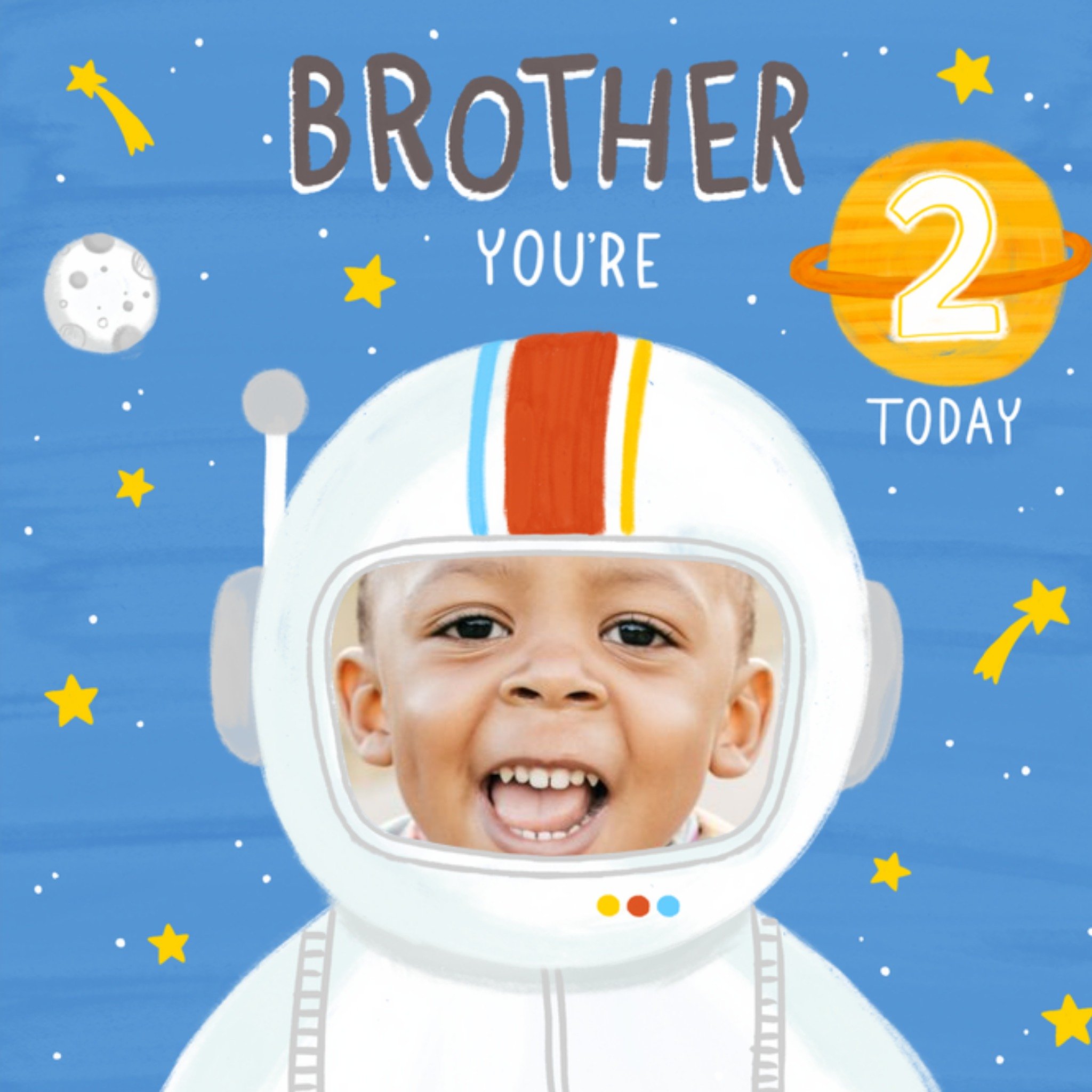 Moonpig Cute Brother Space Photo Upload 2 Today Birthday Card, Large