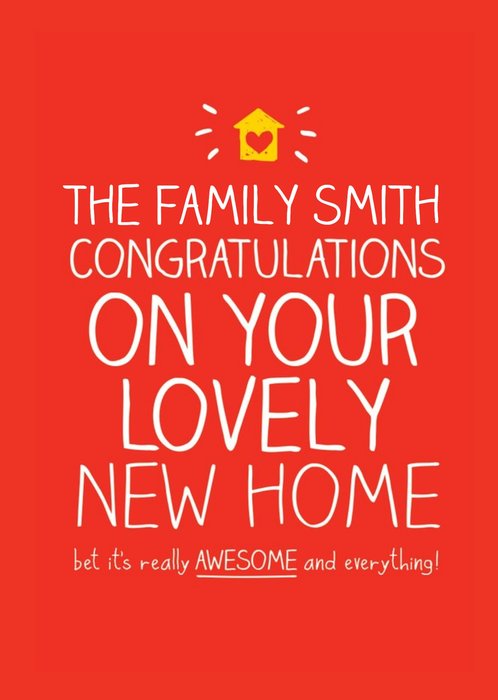 Red Congratulations On Your Lovely New Home Personalised New Home Card