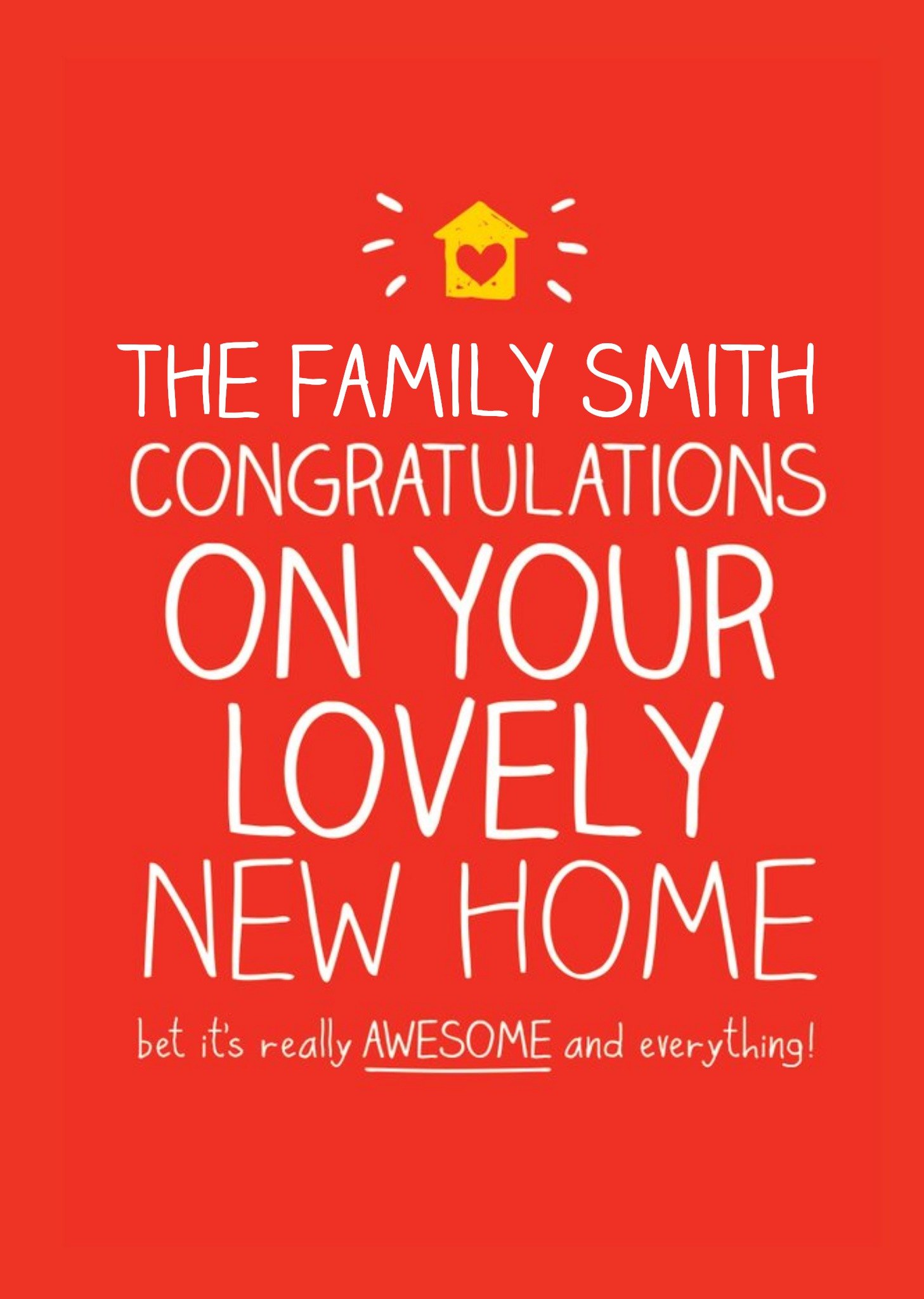 Happy Jackson Red Congratulations On Your Lovely New Home Personalised New Home Card